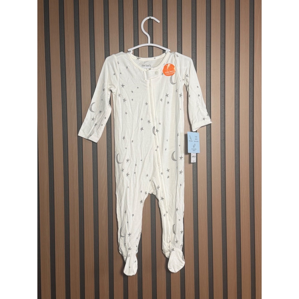 Carters Baby 9M Modal Sleep and Play Pajama White Star Moon 2-Way Zip Footie NWT
